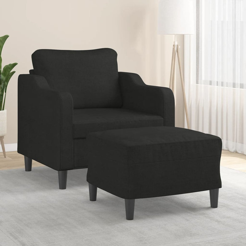 Sofa Chair With Footstool Black, Black