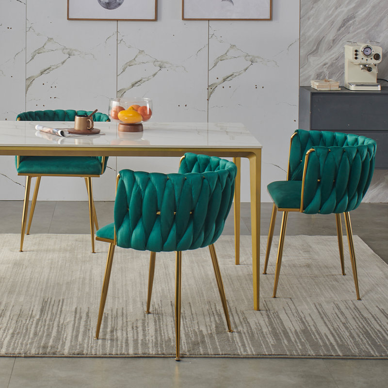 Evanni Velvet Upholstered Metal Side Chair, Gray, 2