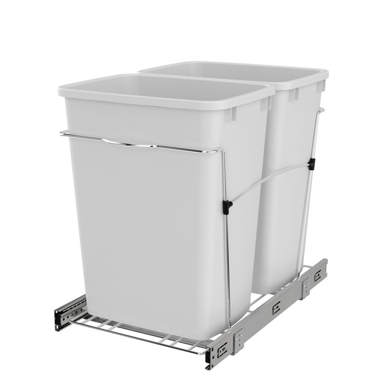 Rev-A-Shelf Double Pullout Trash Can 35 qt. for Kitchen , White, 35 quart