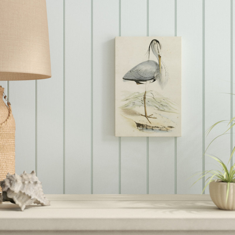 «Antique Heron IV», peinture sur toile, H 12 po x l 8 po