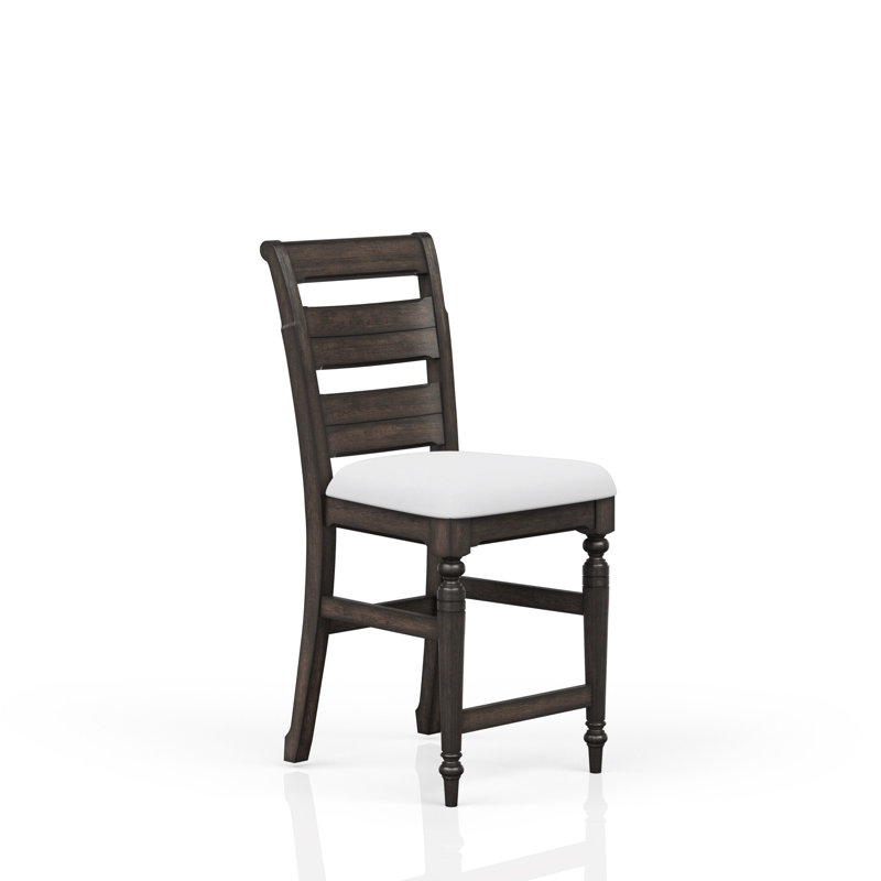 Tabouret de comptoir au fini chocolat foncé avec dossier en échelle rembourré confortable pour un siège de plaisir et élégant