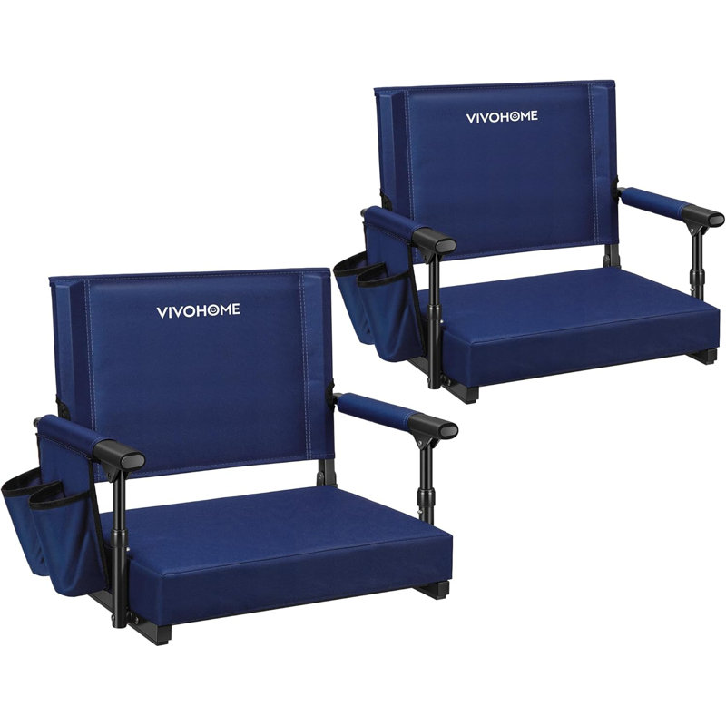 Ensemble de 2 sièges de stade portatifs avec dossier et coussin, ?Navy Blue