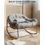 Chaise berçante surdimensionnée en rotin avec coussin blanc épais, siège d'œuf en osier PE brun pour patio extérieur, salon intérieur, véranda, structure en acier durable, gris-86661220
