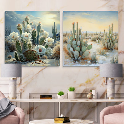 Cactus Charm In Winter - Cactus acrylique ensemble d'art mural en verre de 2