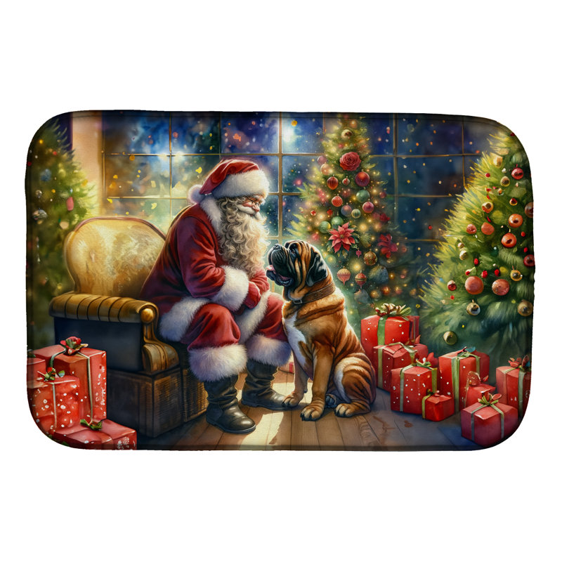 Bullmastiff and Santa Claus Dish Drying Mat