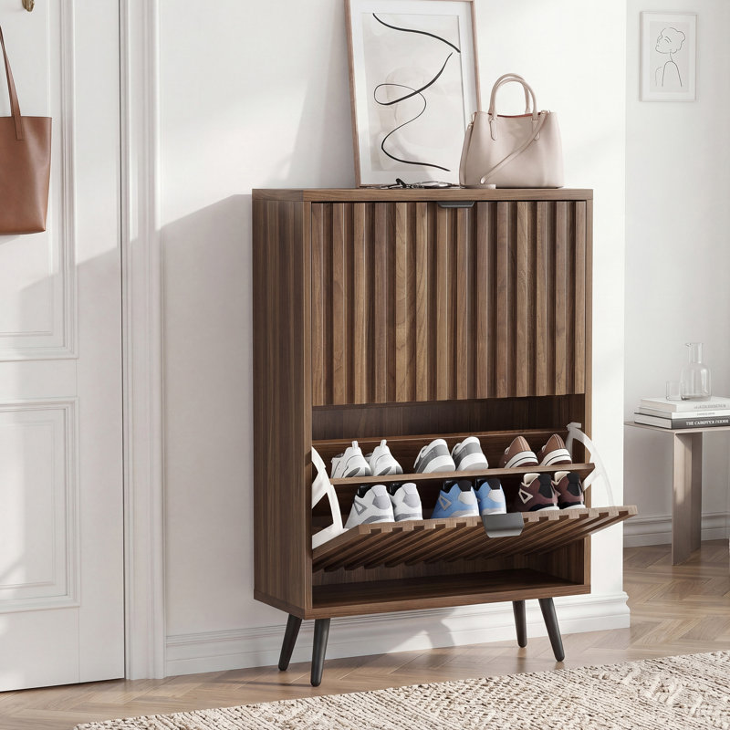 12 Pair Shoe Storage Cabinet, Walnut