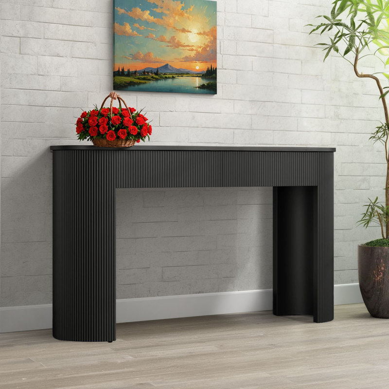 Table universelle pour le vestibule et le salon, console moderne noire, plateau ovale + rainure, avec 2 tiroirs de rangement, à la fois beaux et pratiques.