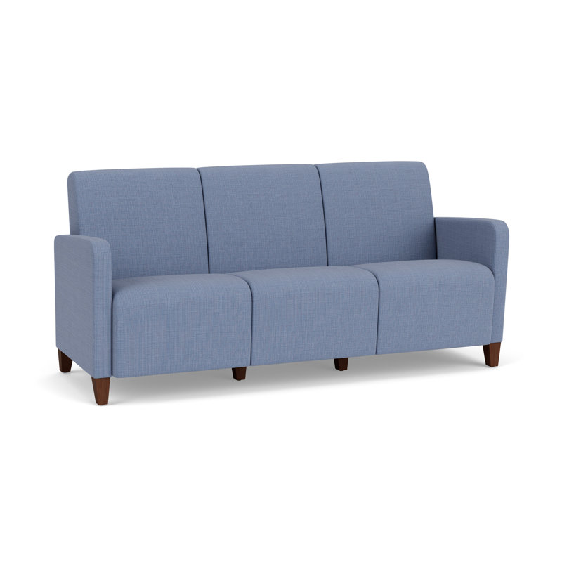 Fauteuil de réception 3 places Ravenna, Bois de noyer, Chambray bleu marine clair