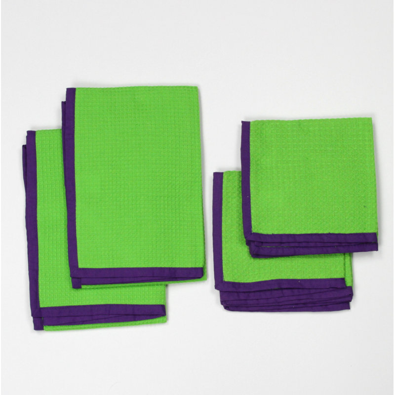 Cotton Waffle Kitchen Towel Linen Set, Green