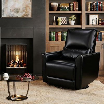 360° Swivel Rocker Recliner Chair, PU Leather Glider Nursery Chair with Deep Seat for Living Room