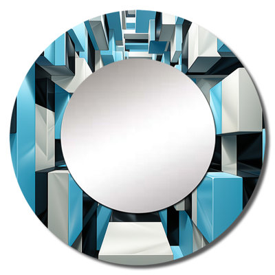 Op Art Blue Focus VI - Op Art Mirror, Modern Unique Wall Mirror, Printed Metal Art