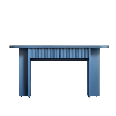 OMCHOM 63-Inch Mid-Century Modern Console Table with 2 Drawers, Fluted Entryway Table in Blue