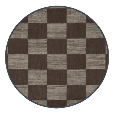 Machine Washable Checkered Brown Area Rug