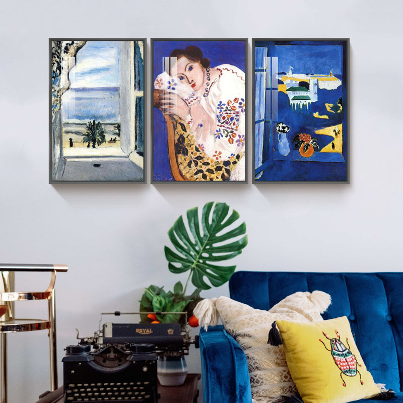 Matisse, œuvre d'art - impression de 3 pièces, Noir, H 16,5 po x l 36,5 po x P 1,3 po