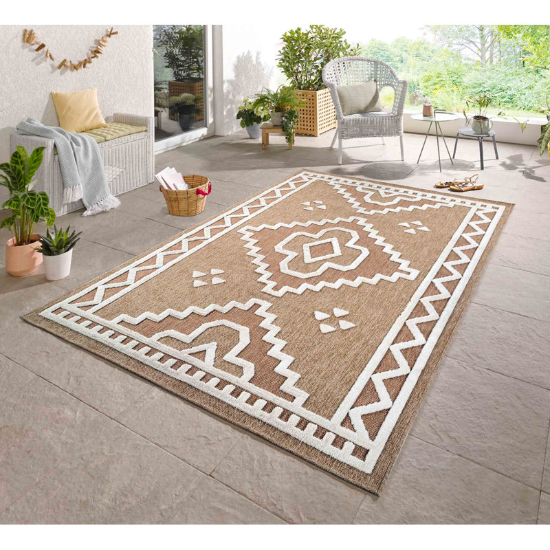Deborah Geometric Shapes Braided Indoor / Outdoor Area Rug, Cream, Runner 60 x 220cm