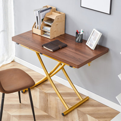 Table élévatrice multifonctionnelle moderne avec pieds en bois aggloméré de 0,8 pouce d'épaisseur et pieds en métal, peut être utilisée comme coiffeuse, table basse, table de salle à manger et table de bureau