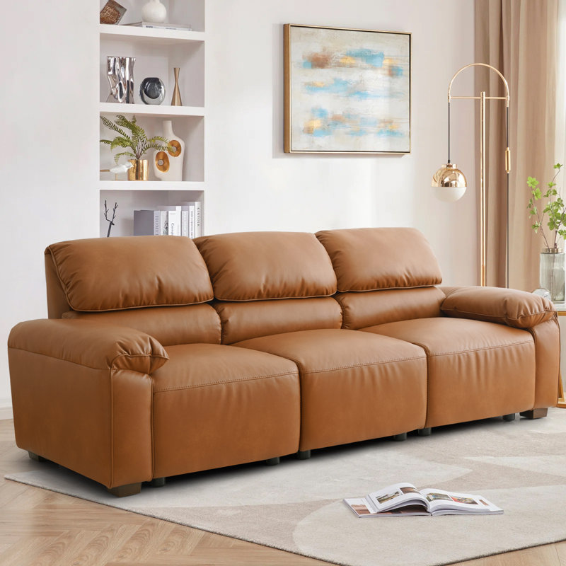 2/3 Seater  Vegan Leather Sofa, Brown Leather Couch for  Living Room, 3