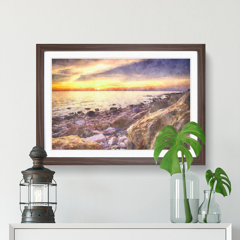 Ocean View in Murcia Spain - Picture Frame Painting Print, 24cm H x 33cm W x 2cm D, Walnut Framed