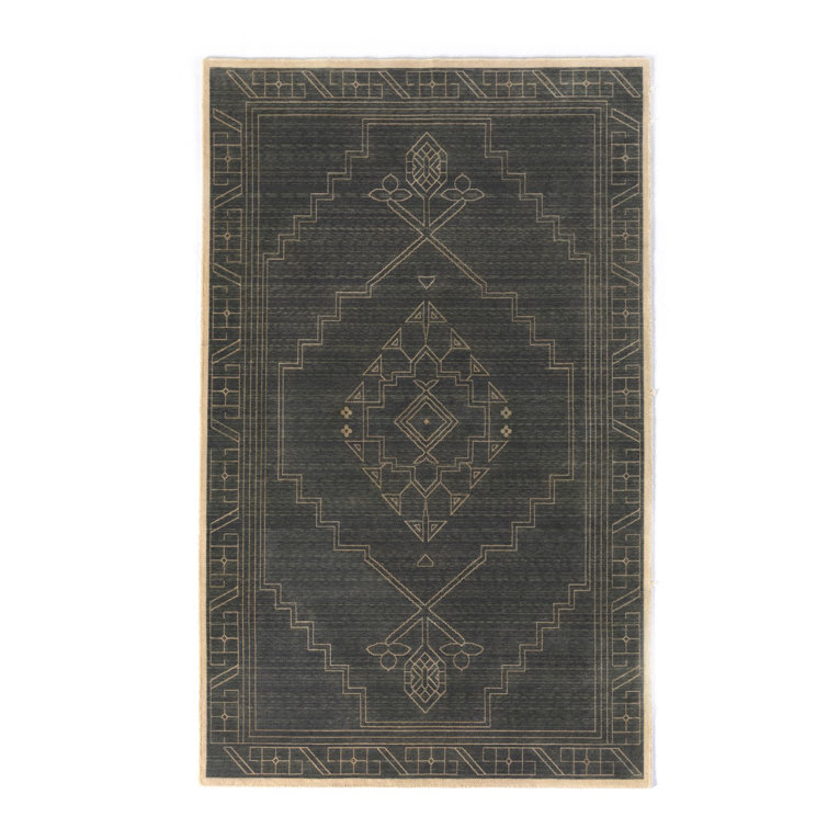 Rectangle Gabrelle Oriental Machine Woven Wool/Polyamide Area Rug in Charcoal Taspinar