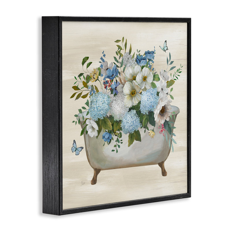 «Full Hydrangea Bathaign», estampe numérique par Nan, H 12 po x l 12 po, Giclée encadrée noir minuit