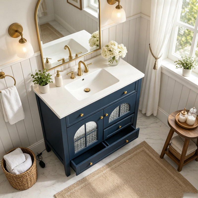 Armoire de salle de bain 35,6 po, Blue +Only Cabinet+2door