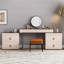 Ensemble de meuble-lavabo en verre avec prise intégrée, tabouret inclus, espace de rangement supplémentaire, très facile à assembler-2143363530