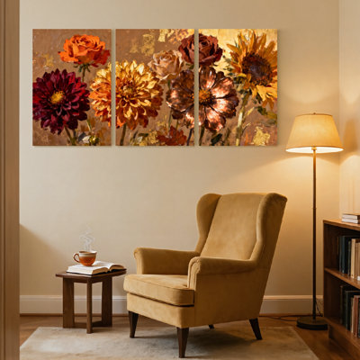 Plantes et fleurs, ensemble de 3 impressions sur toile