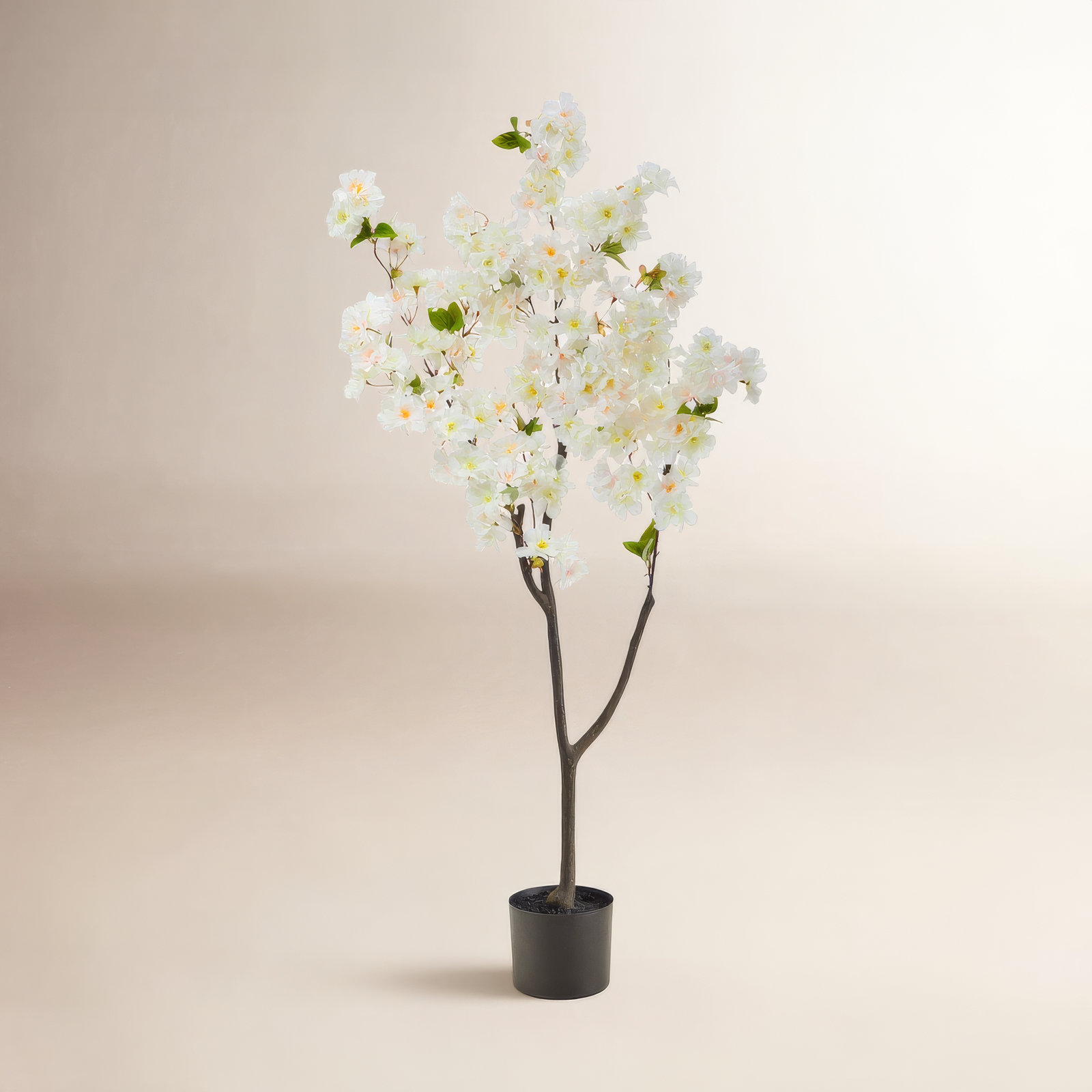 Faux Cherry Blossom Tree in Planter, White, 48" H x 23" W x 6" D