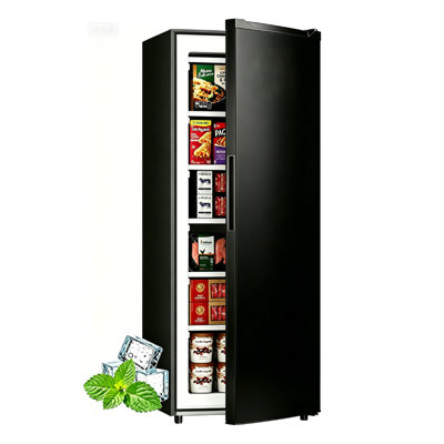 BANGSON 6.5 Cu. ft Upright Freezer, Stand up Freezer with Adjustable Thermostat, Removable Shelves, Reversible Single Door, Black