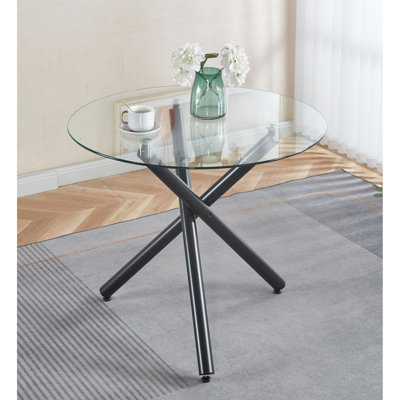Table de cuisine peu encombrante avec pieds en métal stables et plateau en verre trempé noir moderne