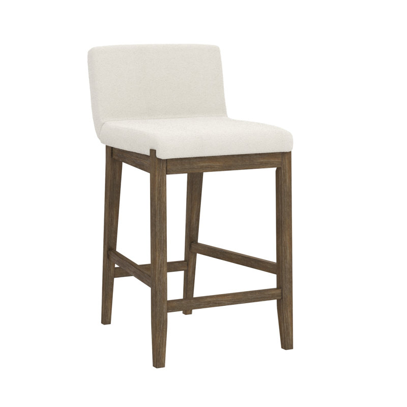 Tabouret de comptoir exposé avec pieds en bois massif, ensemble de 2, Polyester lin / structure brun clair, 2