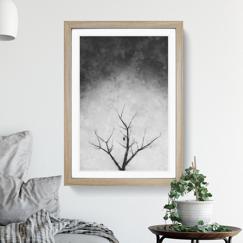 Bird House in a Tree - Picture Frame Graphic Art Print, 33cm H x 24cm W x 2cm D, Oak Framed