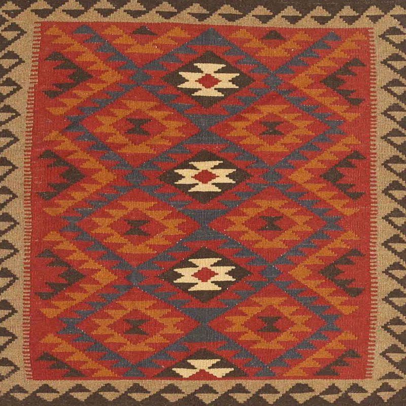 Tapis de zone rouge/noir/brun contemporain, Carré 7 pi x 7 pi