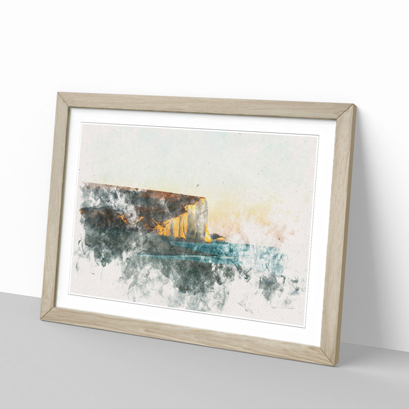 Seven Sisters Cliffs in Eastbourne Watercolour 1 Piece Single Picture Frame Wall Art on MDF, 36cm H x 48cm W x 2cm D