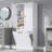 Tall Bathroom Storage Cabinet With Adjustable Shelves, Freestanding Organizer With Flip-out Basket & Enclosed Cabinets, Mdf Board With Aluminum Handles For Bathroom, Living Room & Office-1086828912