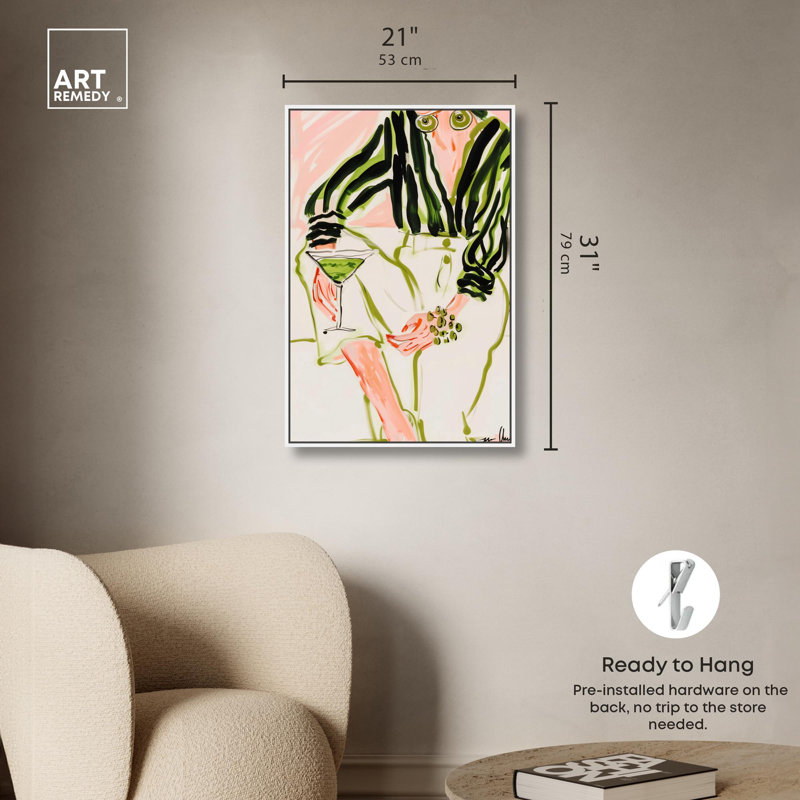Glam Martini Canvas Boho Colorful Wall Art by Art Remedy, White Framed, 37" H x 25" W