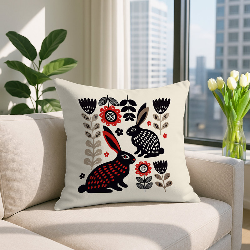 Oreiller carré réversible intérieur / extérieur Gario Rabbit, Rouge, Carré 19 po