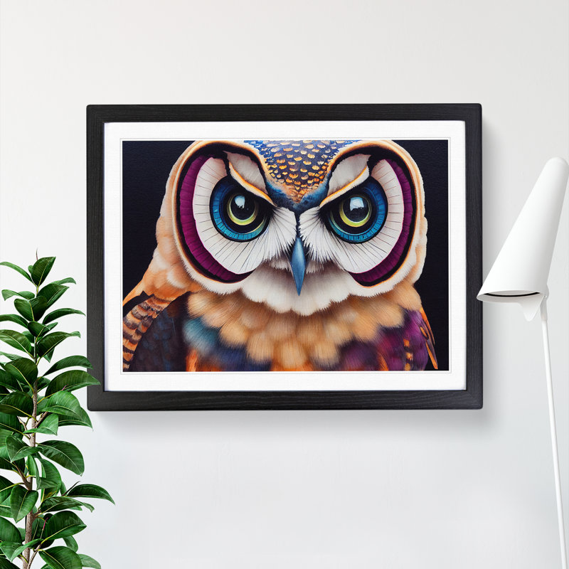 XH1022-6560X Owl Watercolour Vol.2 - Single Picture Frame Print, 25cm H x 34cm W x 2cm D, Black