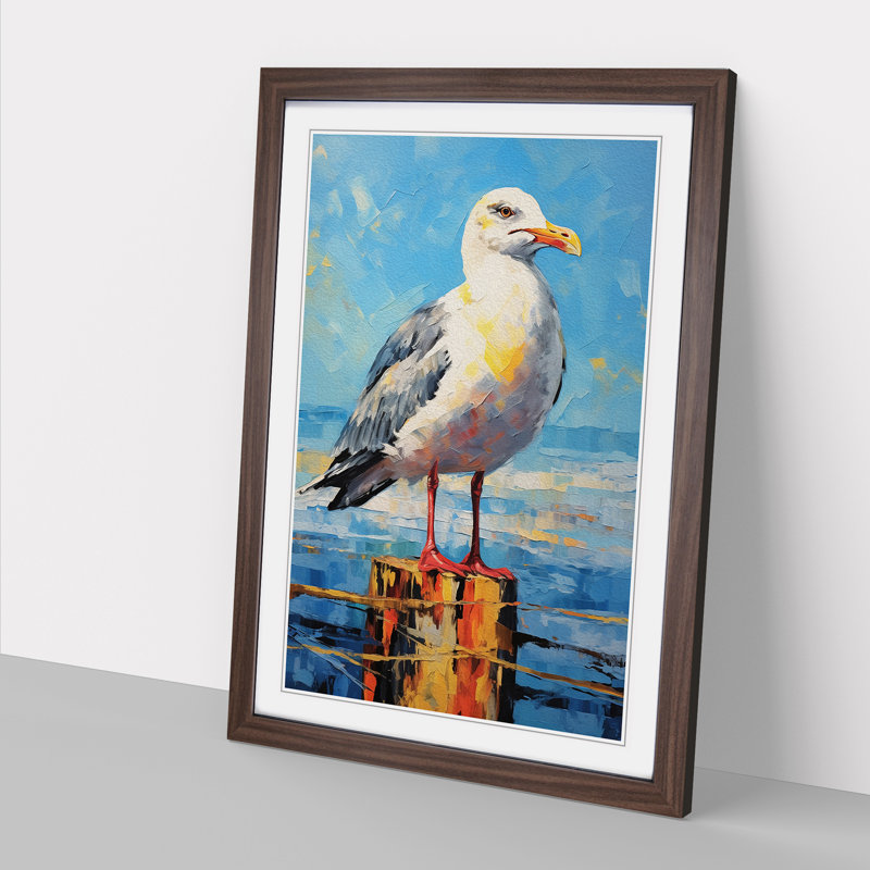 Seagull Expressionism - Single Picture Frame Print on Wood, Walnut, 64cm H x 46cm W x 2cm D