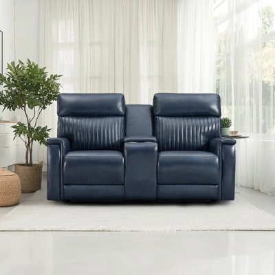 Causeuse inclinable en cuir véritable 74 po avec deux ports USB Type-C et plateau rabattable 74 po One Harr