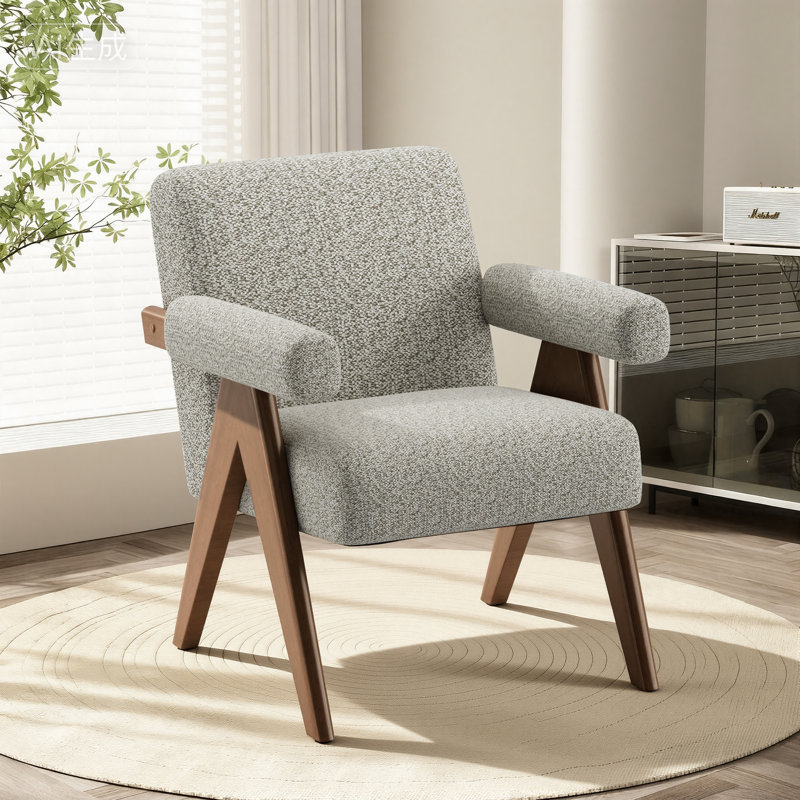 Modern Linen Upholstered Accent ArmChair with Solid Wood Legs and Padded Armrests, Green