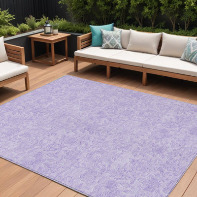 Tapis extérieur lavable floral lilas et mauve 10 pi x 14 pi