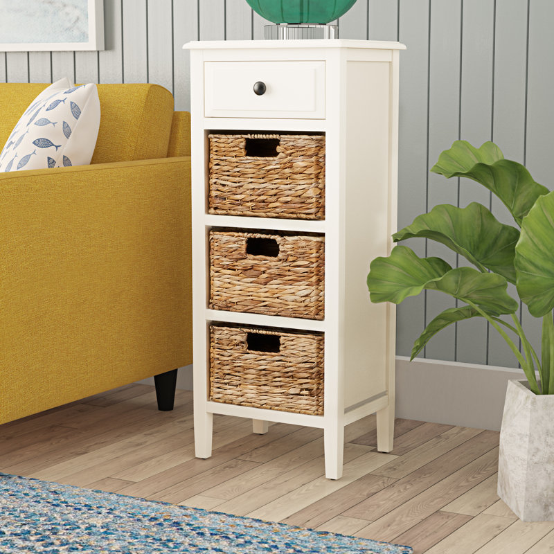 Painswick Solid Wood Top 1 End Table with Storage, Distressed White