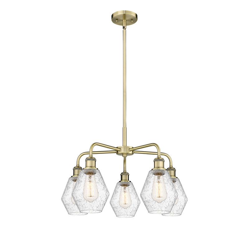 Lustre géométrique à intensité variable en acier à 5 lumières Amylea, H 15,5 po x l 24 po x P 24 po, Laiton antique