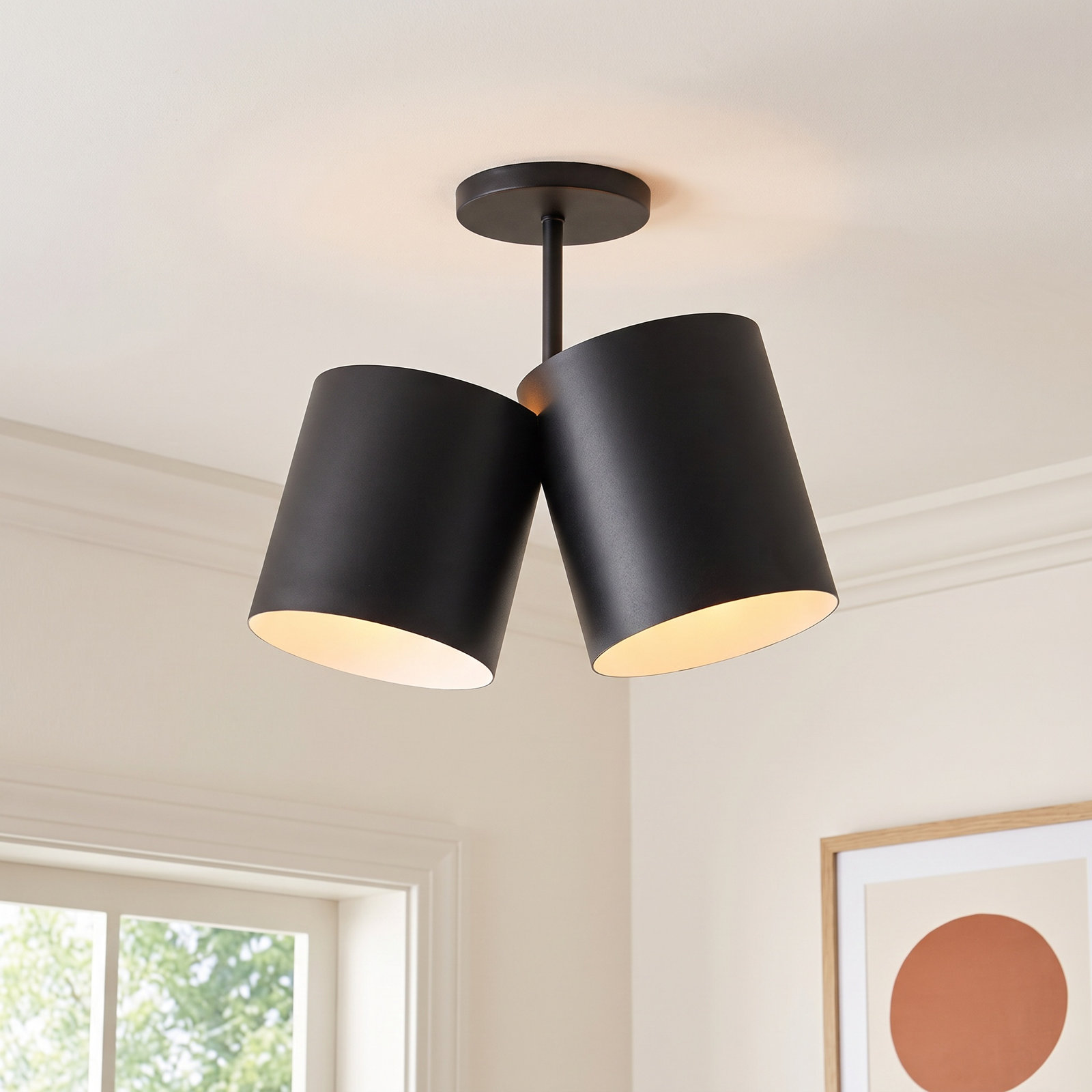 Keiko 2 Light Steel Semi Flush Mount, Black