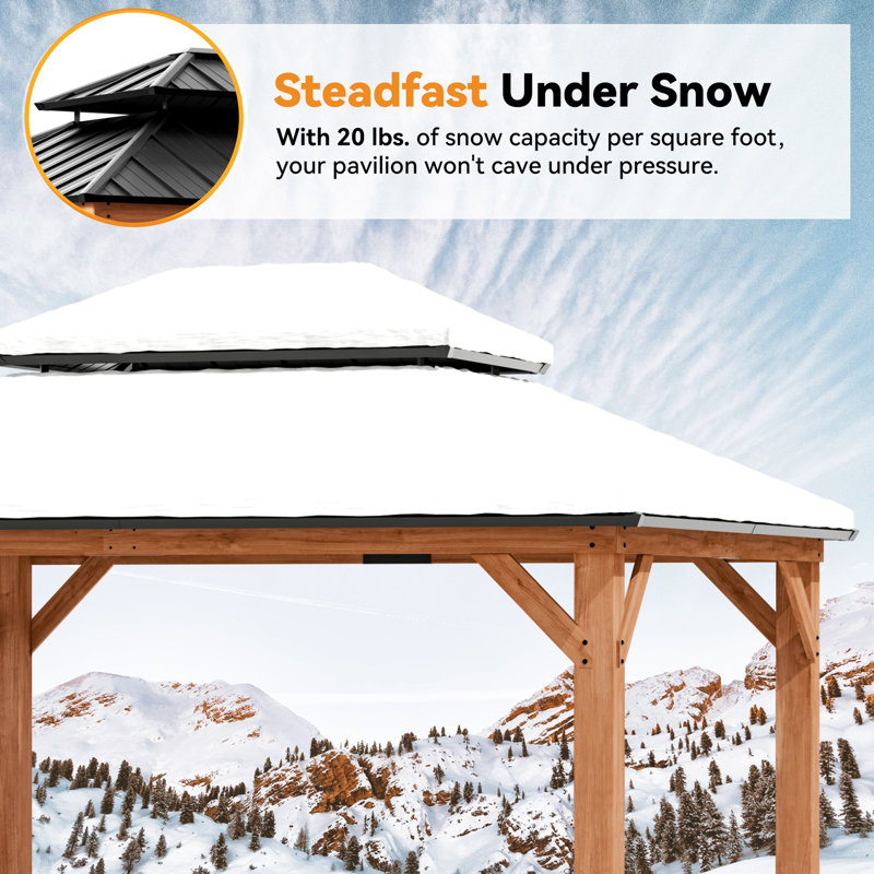 Rosewood 11 Ft. X 13 Ft. Premium Cedar  Wood Framed Hard Top Patio Gazebo With 2-Tier Metal Roof