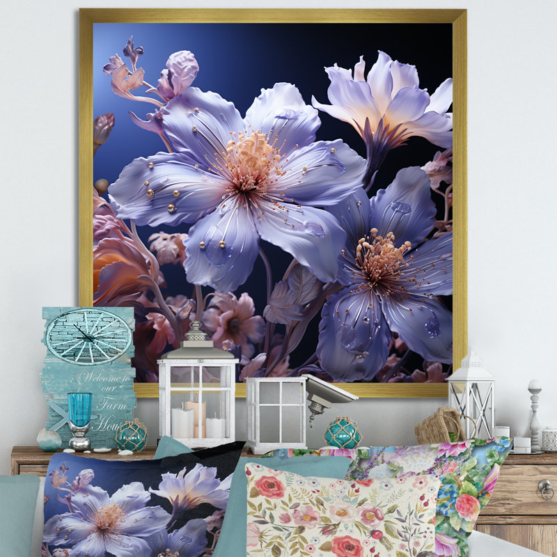 Cristal bleu cornflowers Harmony III - Art mural salon bleuet, Cadre doré simple, H 30 po x l 30 po x P 1 po