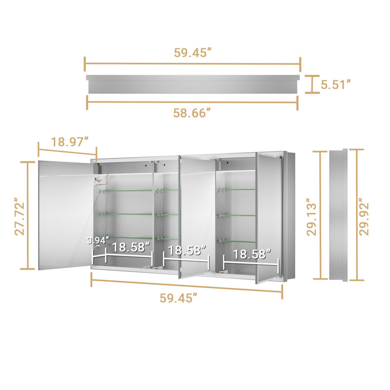 LED Medicine Cabinet with Beveled Defogger Mirror, Surface/Recessed Mount, Dimmable Lights USB Power Outlet, Clock & Sensor Light