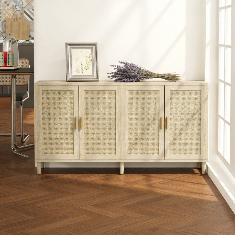 Buffet 4 portes en rotin, Naturel