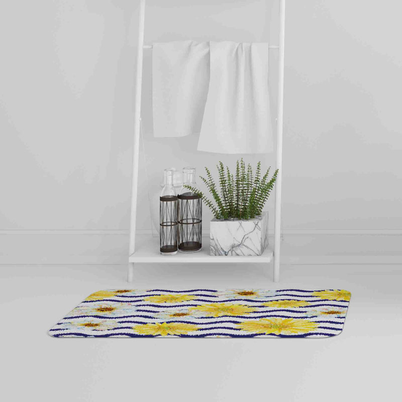 Akelah Non-Slip Bath Rug, Yellow/Purple Floral 1